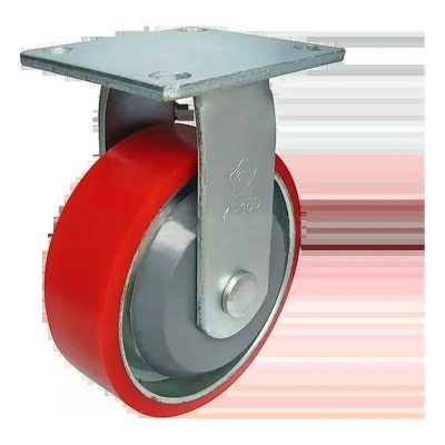 Bánh xe PU lõi gang đúc đỏ cố định Ø100 x 32 (càng thép)