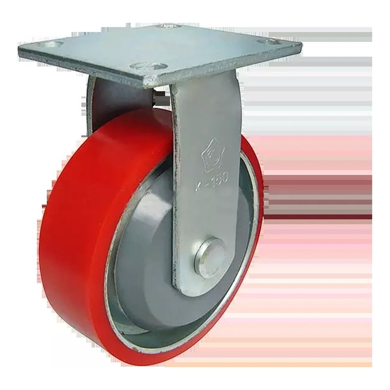 Bánh xe PU lõi gang đúc đỏ cố định Ø100 x 32 (càng thép)