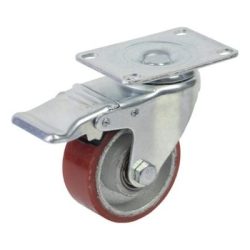Bánh xe PU lõi gang đỏ xoay khóa Ø150 x 50 CASTER (càng thép)