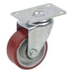 Bánh xe PU lõi nhựa đỏ xoay Ø75 x 32 K.C (càng thép)