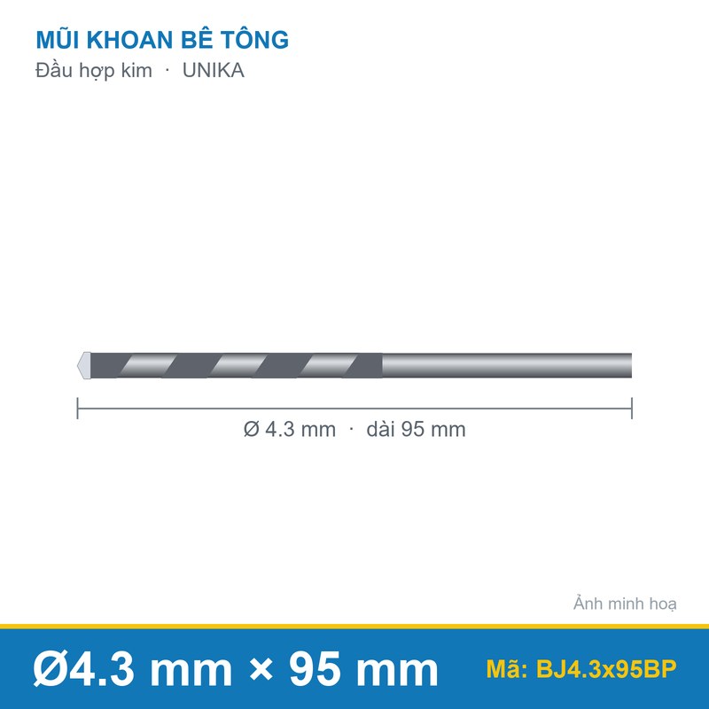 Mũi khoan bê tông BJ4.3x95BP UNIKA