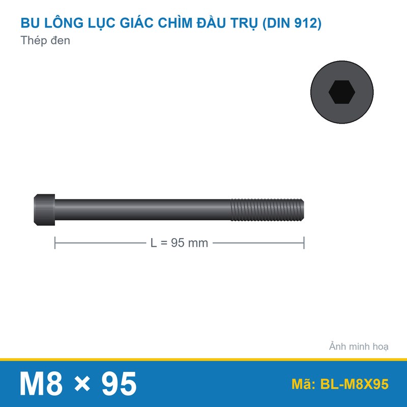 Bu lông lục giác thép 912 M8x95