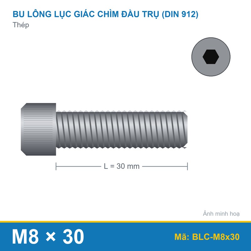 Bu lông lục giác chìm thép M8x30 GC
