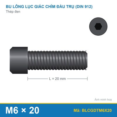 Bulong lục giác chìm đầu trụ M6x20 thép đen
