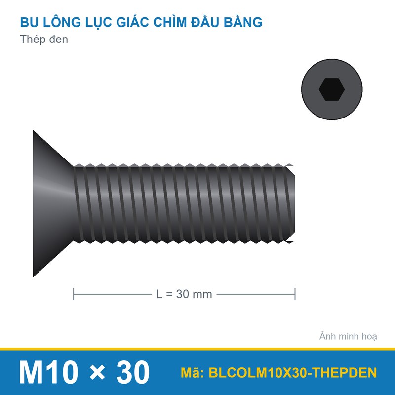 Bulong lục giác chìm đầu col thép đen M10x30