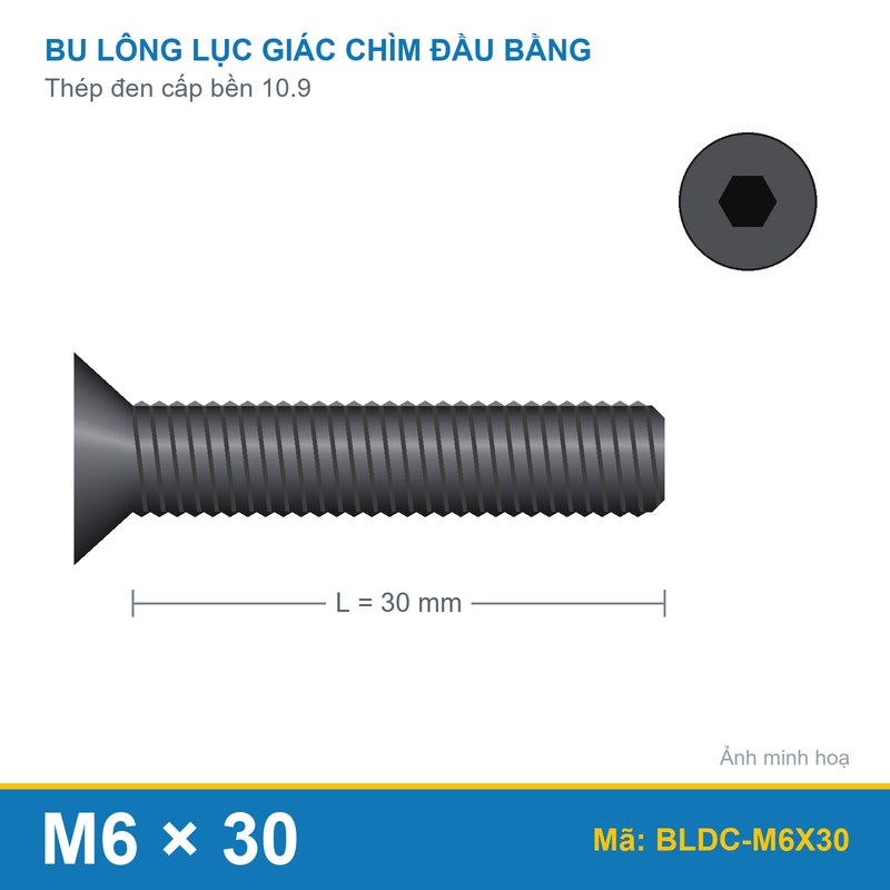 Bu lông lục giác chìm đầu col thép M6x30 (10.9/DIN7991)