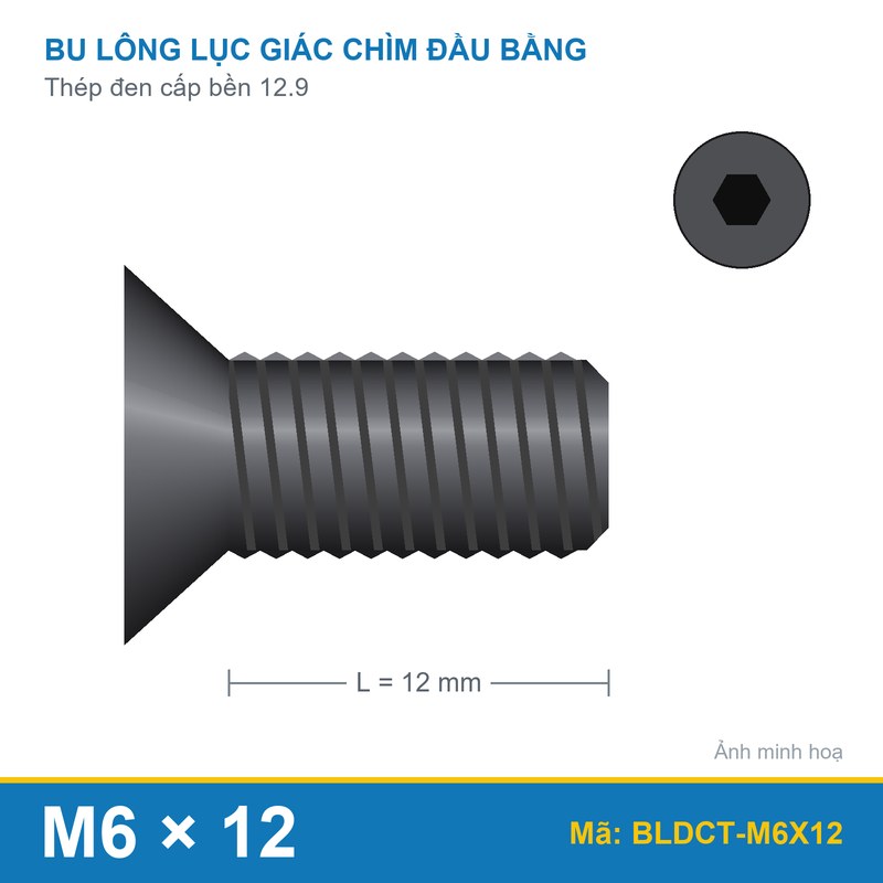 Bu lông lục giác chìm đầu col thép M6x12 (12.9/DIN7991)