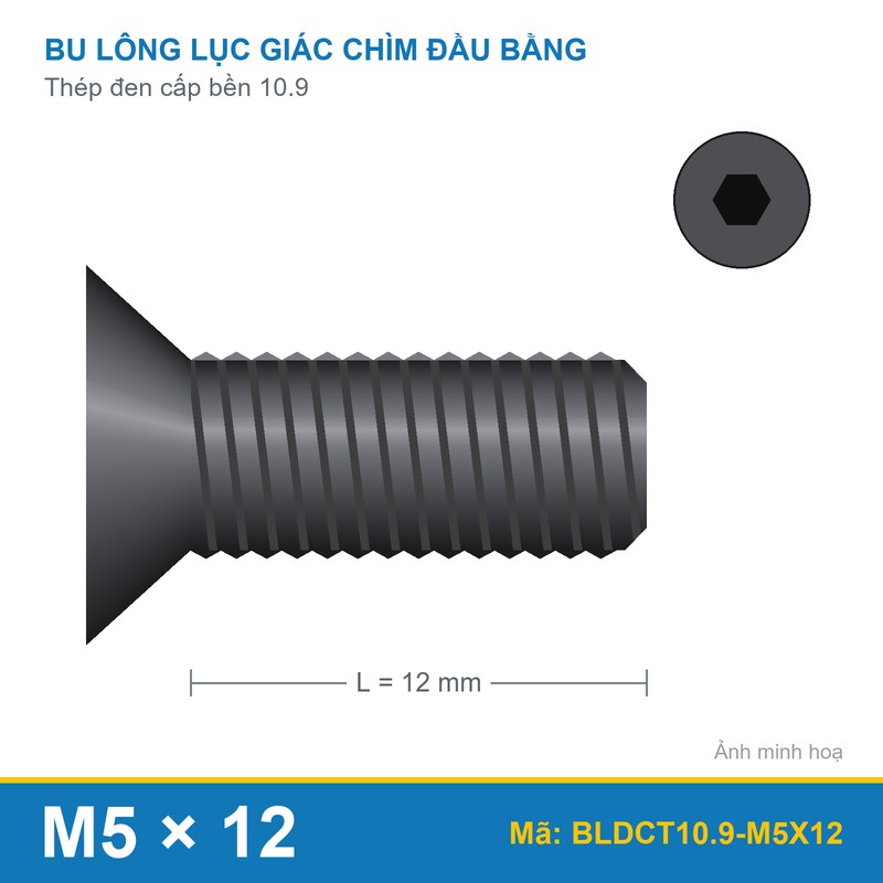 Bu lông lục giác chìm đầu col thép M5x12 (10.9/DIN7991)