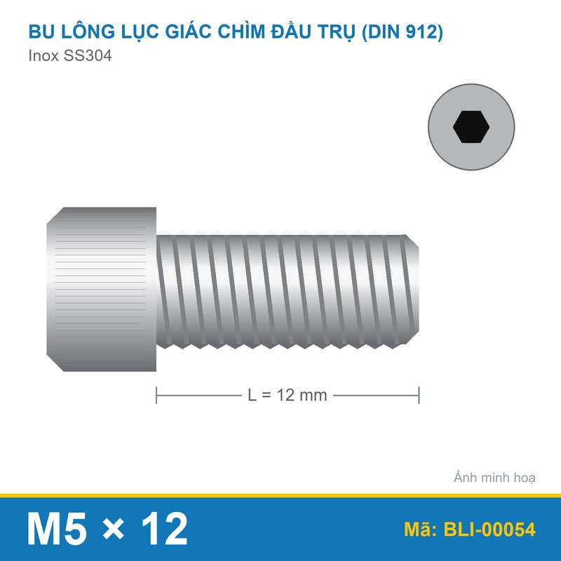 Bu lông lục giác SS304 912 M5x12