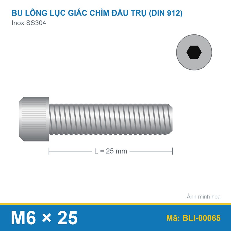 Bu lông lục giác SS304 912 M6x25