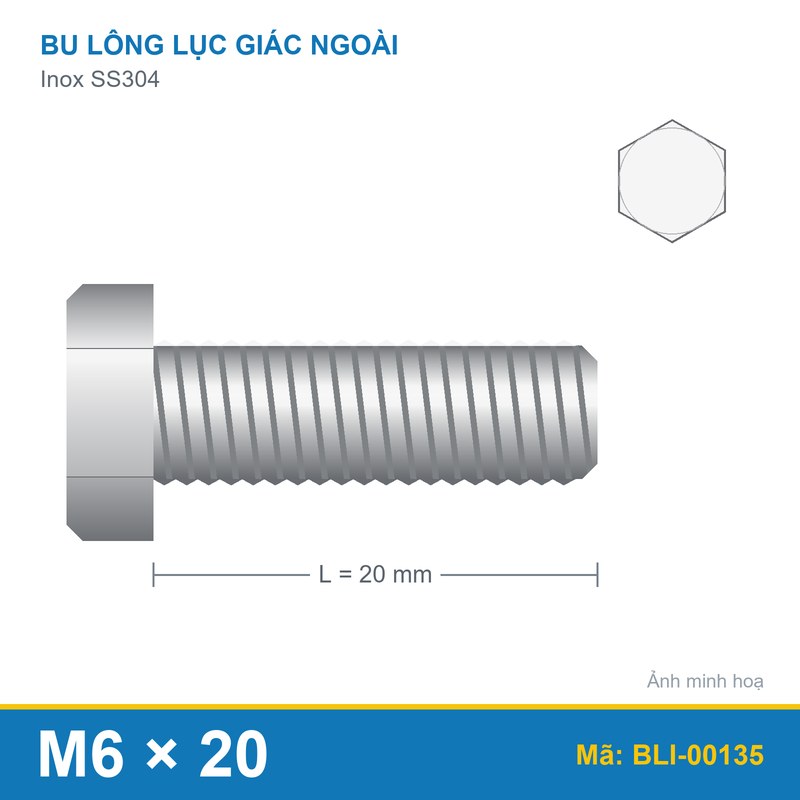 Bu lông SS304 8.8 M6x20