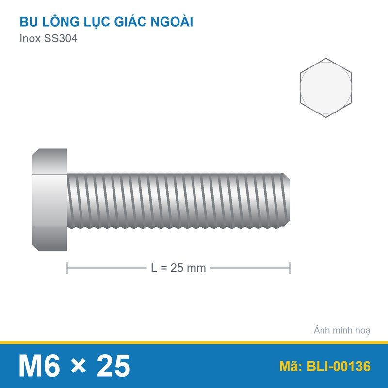 Bu lông SS304 8.8 M6x25