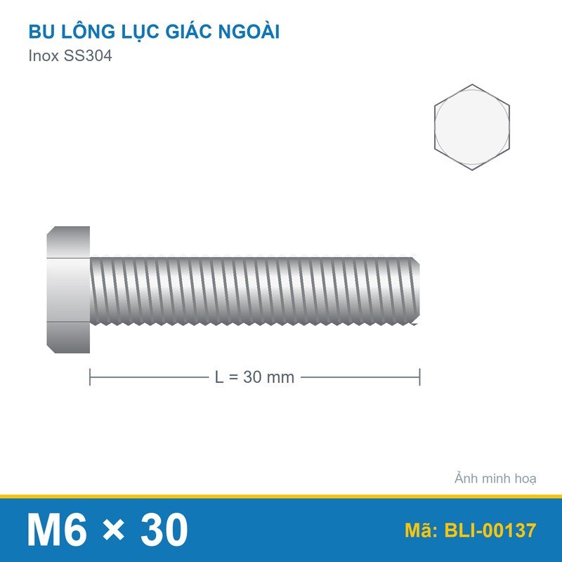 Bu lông SS304 8.8 M6x30