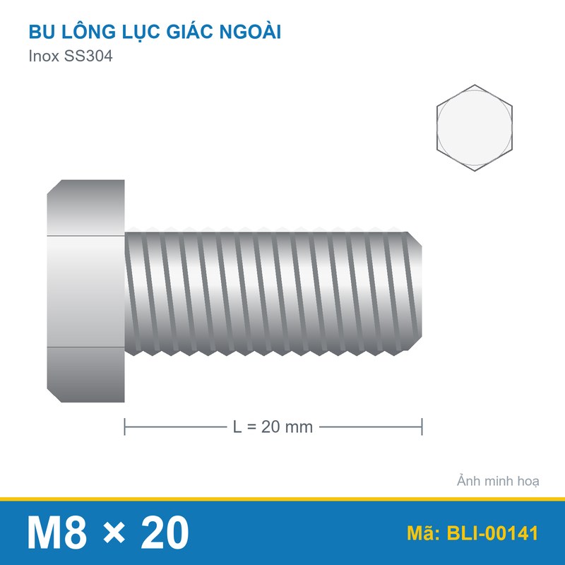 Bu lông SS304 8.8 M8x20