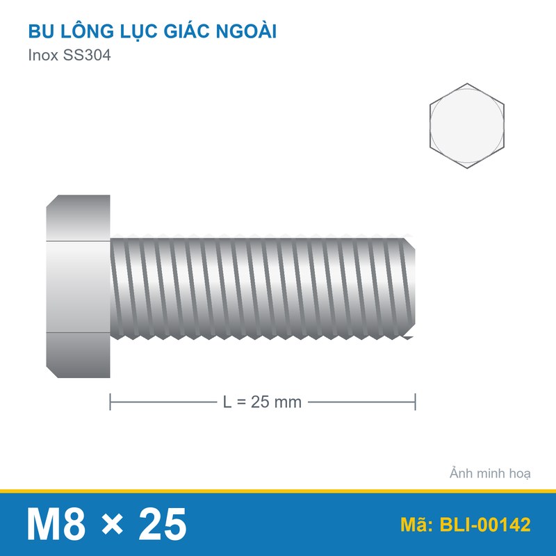 Bu lông SS304 8.8 M8x25