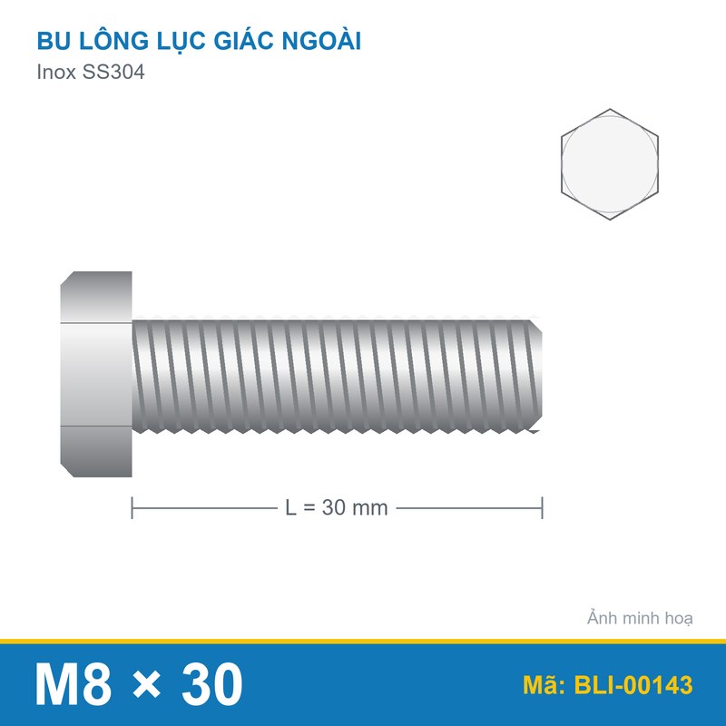 Bu lông SS304 8.8 M8x30