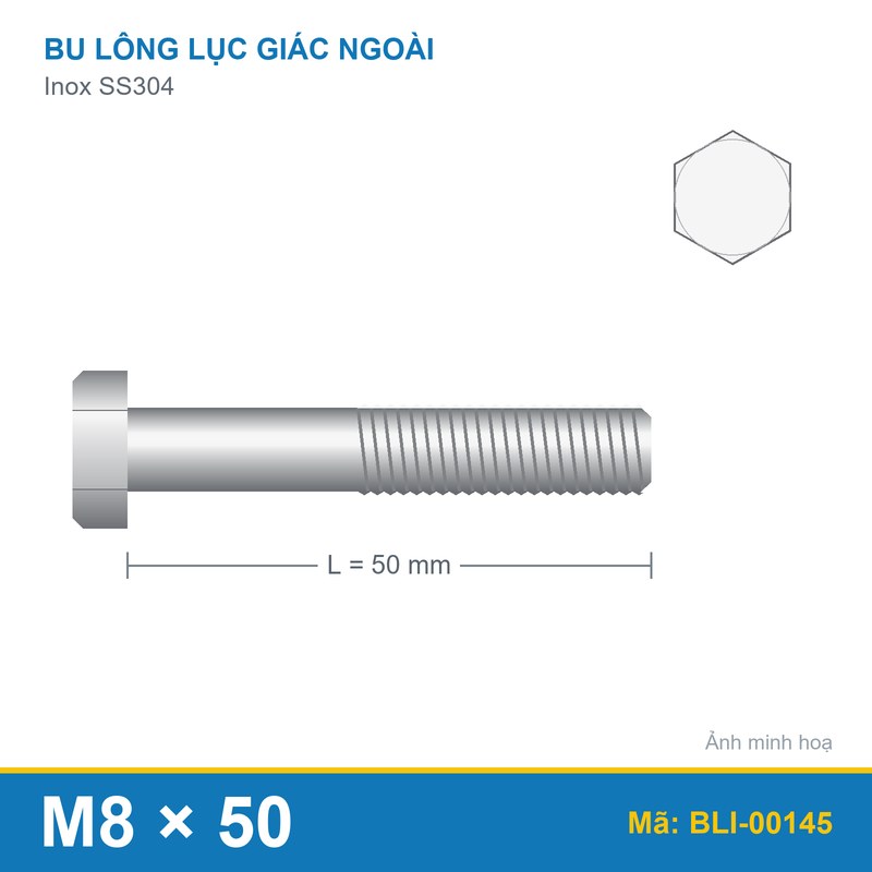 Bu lông SS304 8.8 M8x50