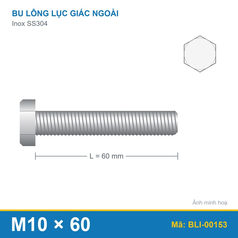 Bu lông SS304 8.8 M10x60