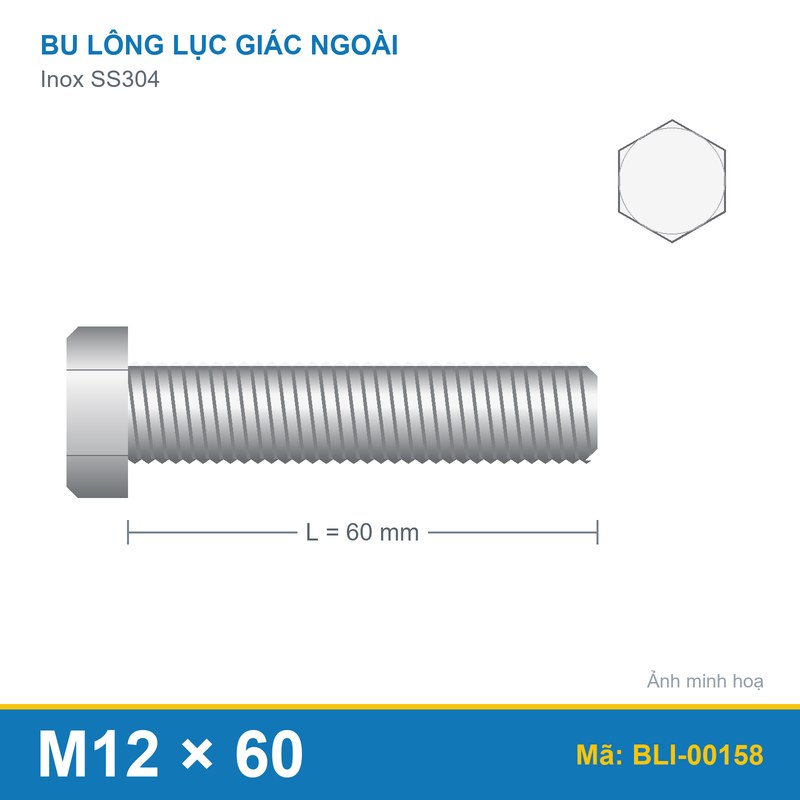 Bu lông SS304 8.8 M12x60