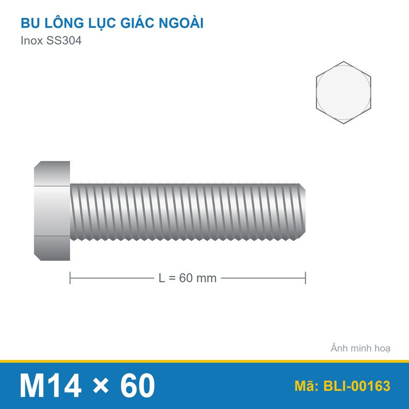 Bu lông SS304 8.8 M14x60