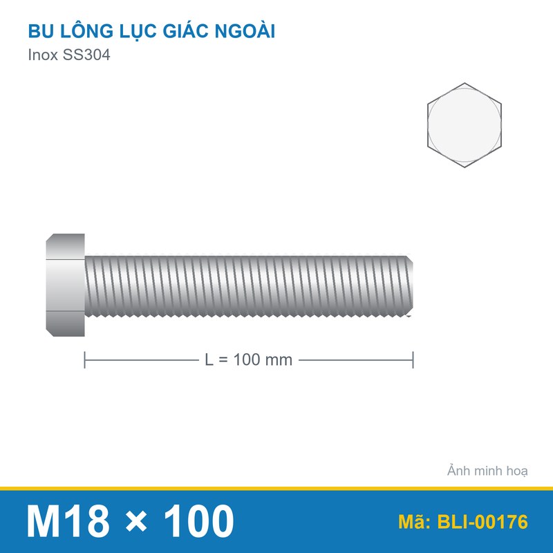 Bu lông SS304 8.8 M18x100