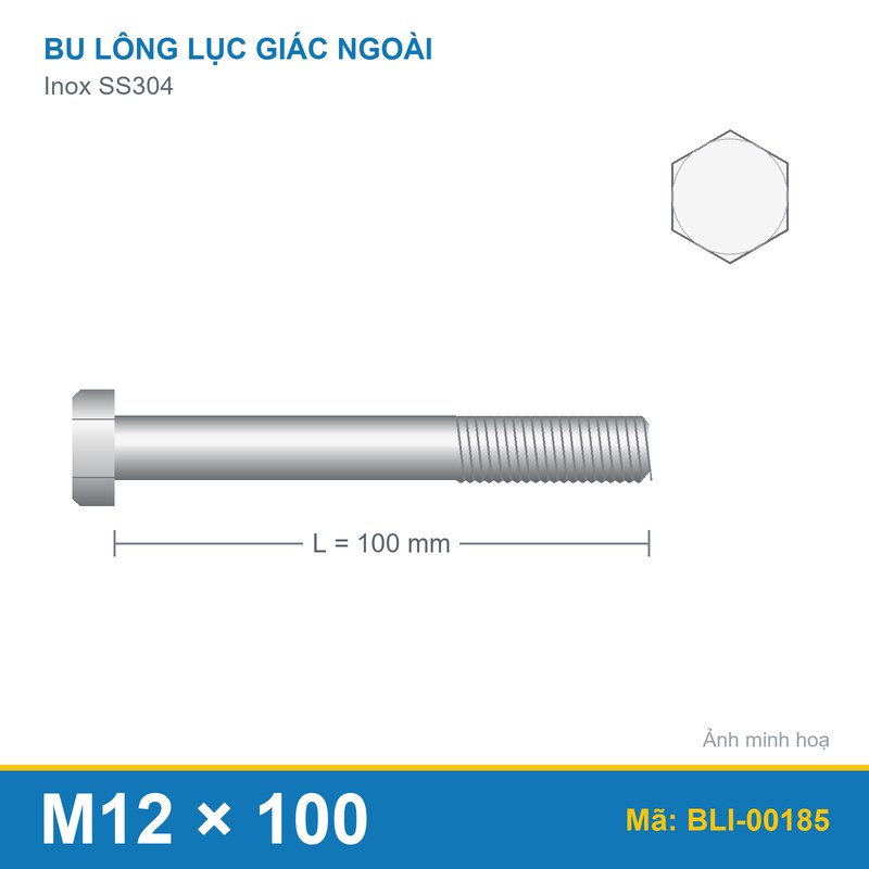 Bu lông SS304 8.8 M12x100