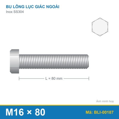 Bu lông SS304 8.8 M16x80