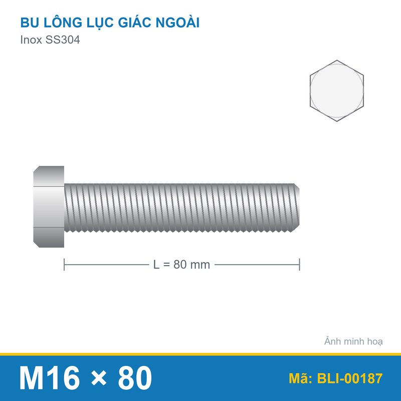 Bu lông SS304 8.8 M16x80