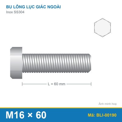 Bu lông SS304 8.8 M16x60