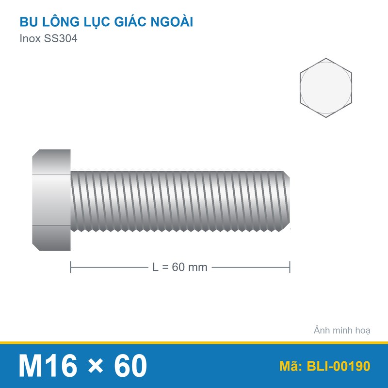 Bu lông SS304 8.8 M16x60