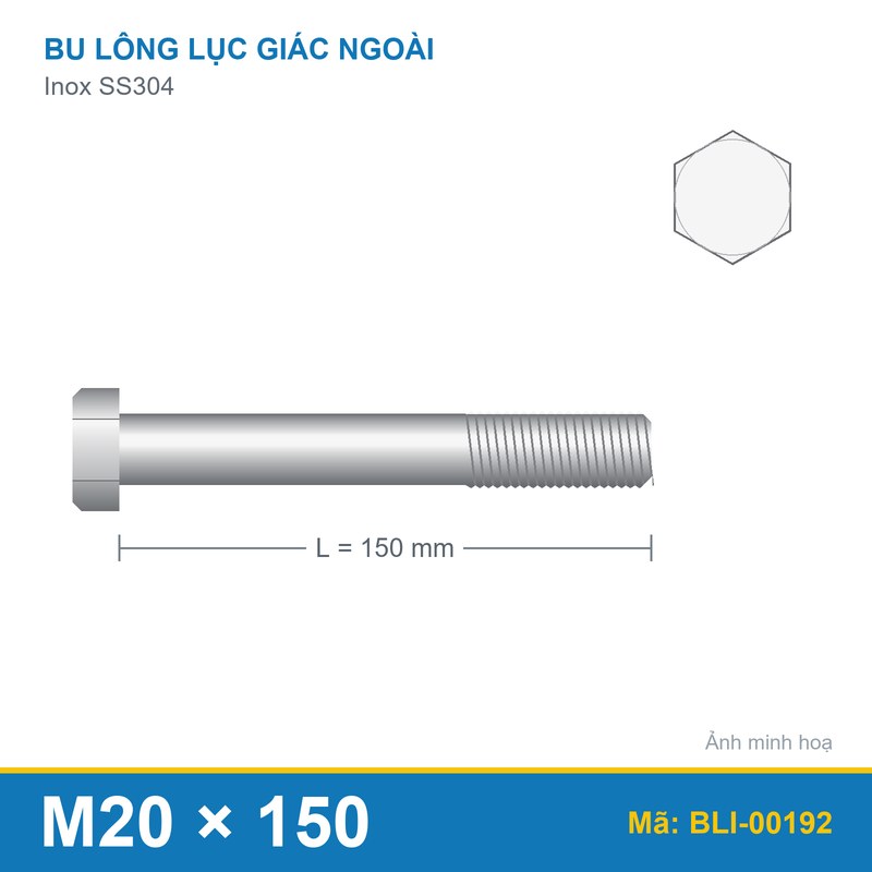 Bu lông SS304 8.8 M20x150