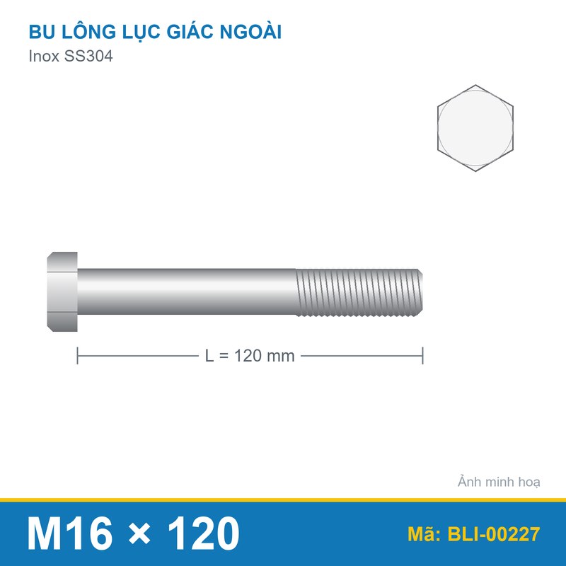 Bu lông SS304 8.8 M16x120