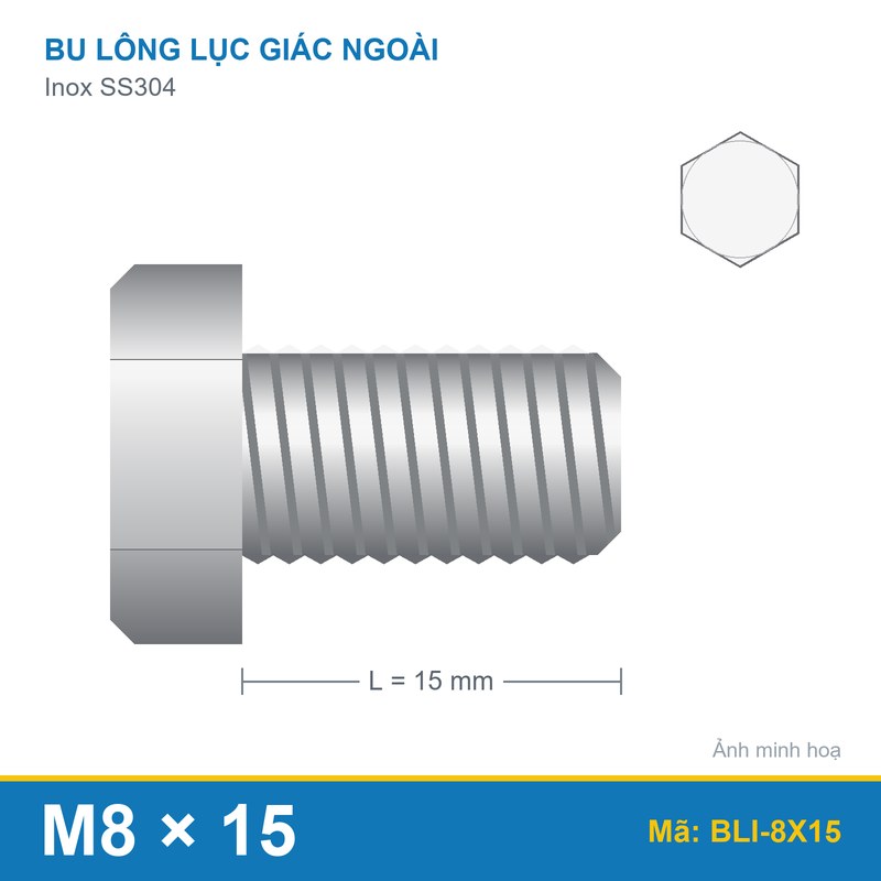 Bu lông SS304 M8x15