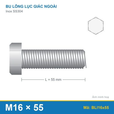 Bulong Inox 304 DIN933 M16x55