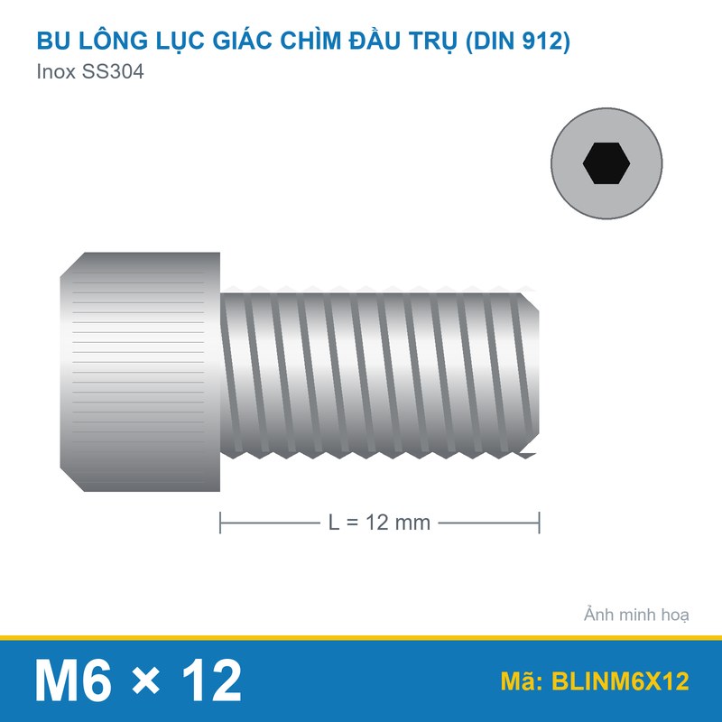 Bu lông lục giác SS304 912 M6x12