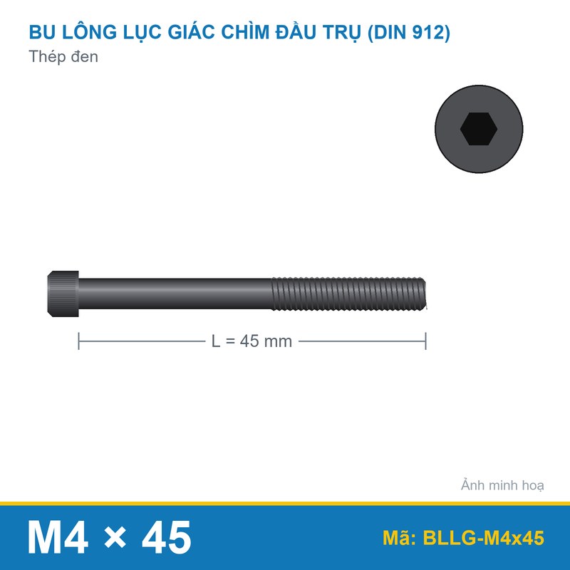 Bu lông lục giác thép 912 M4x45