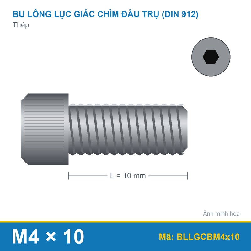 Bu lông lục giác chìm thép M4x10