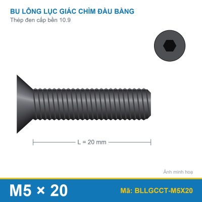 Bu lông lục giác chìm đầu col thép M5x20 (10.9/DIN7991)
