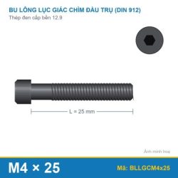 Bu lông lục giác chìm đầu trụ thép đen 12.9 M4x25