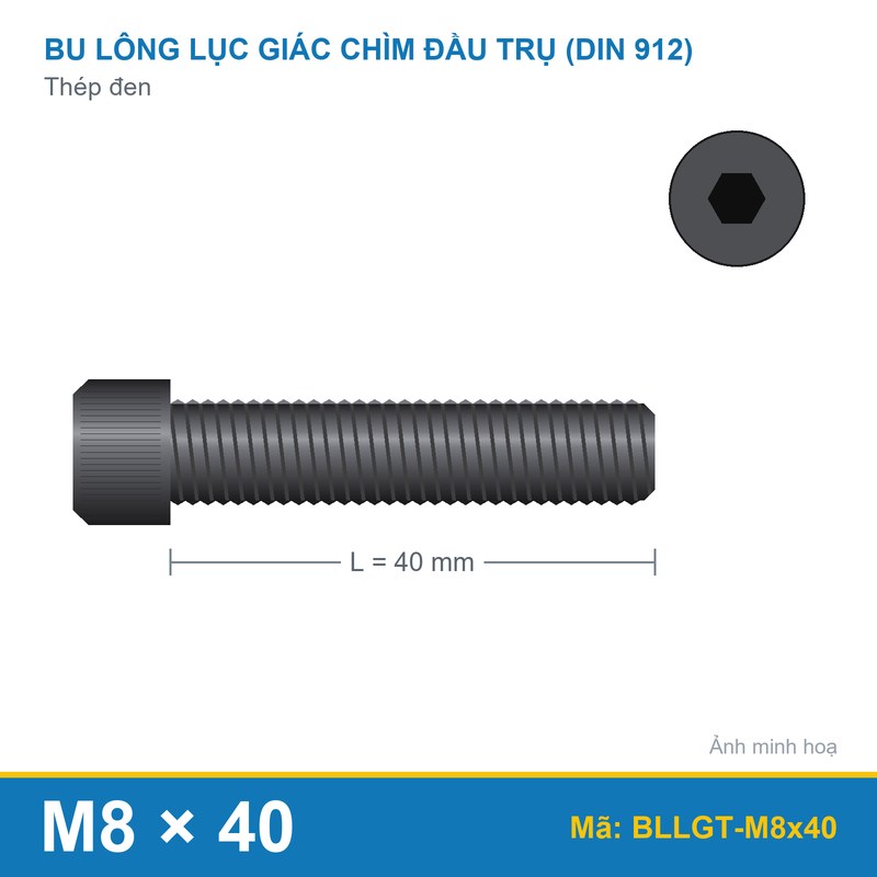 Bu lông lục giác thép 912 M8x40