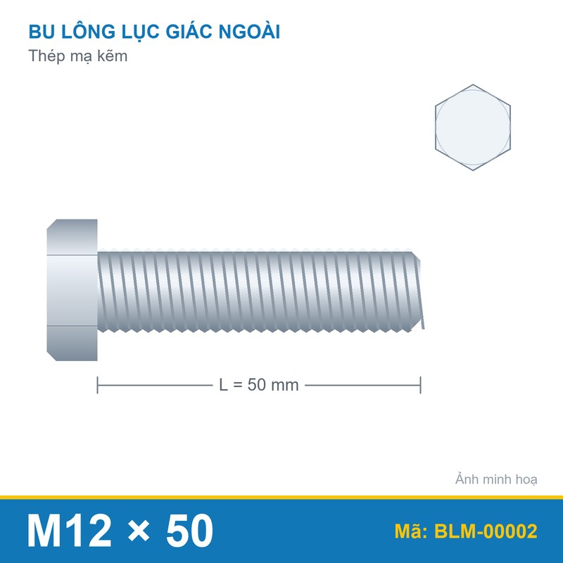 Bu lông mạ kẽm M12x50