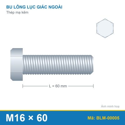 Bu lông mạ kẽm M16x60
