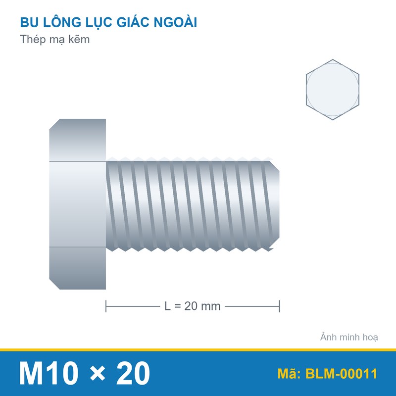Bu lông mạ kẽm M10x20