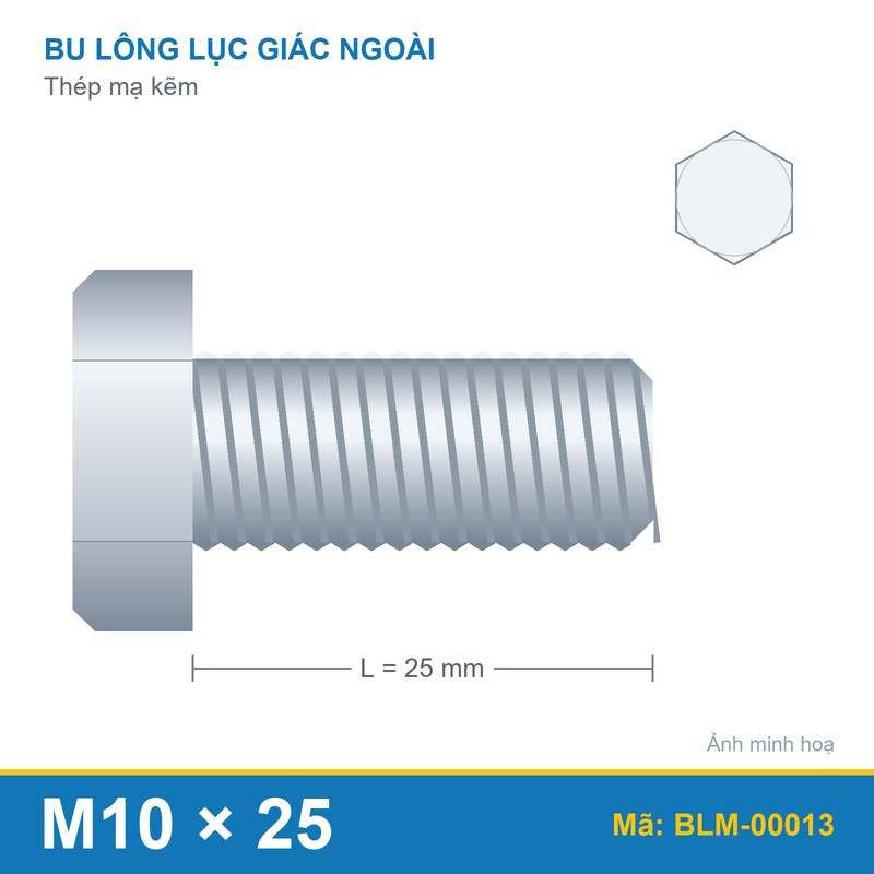 Bu lông mạ kẽm M10x25