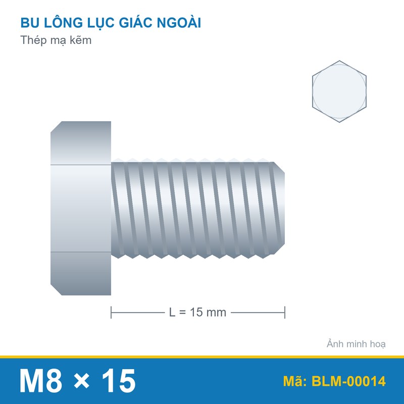 Bu lông mạ kẽm M8x15