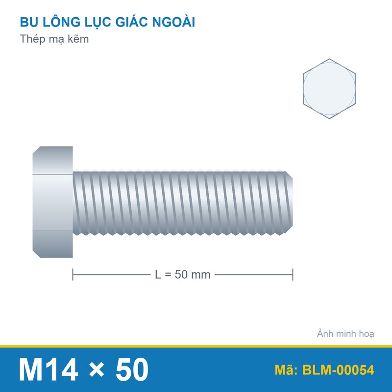 Bu lông mạ kẽm M14x50