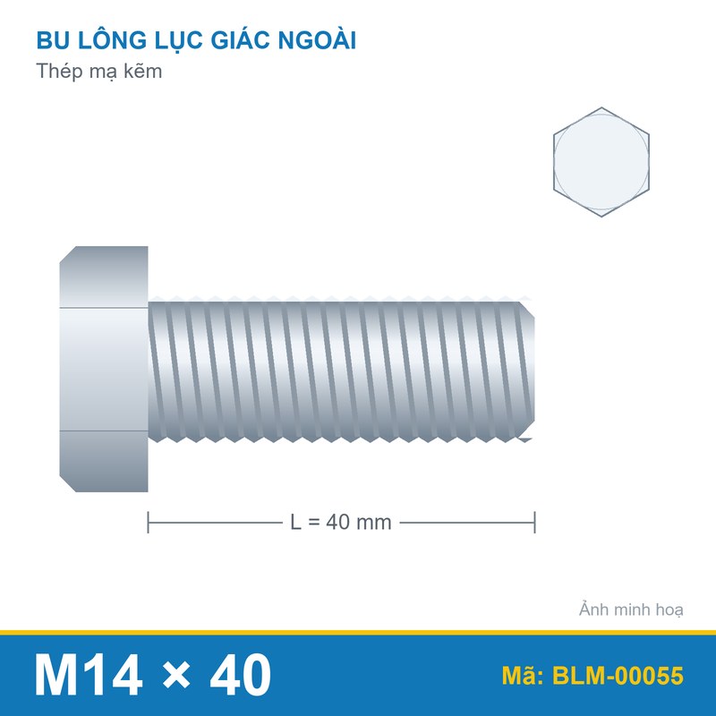 Bu lông mạ kẽm M14x40