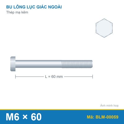 Bu lông mạ kẽm M6x60