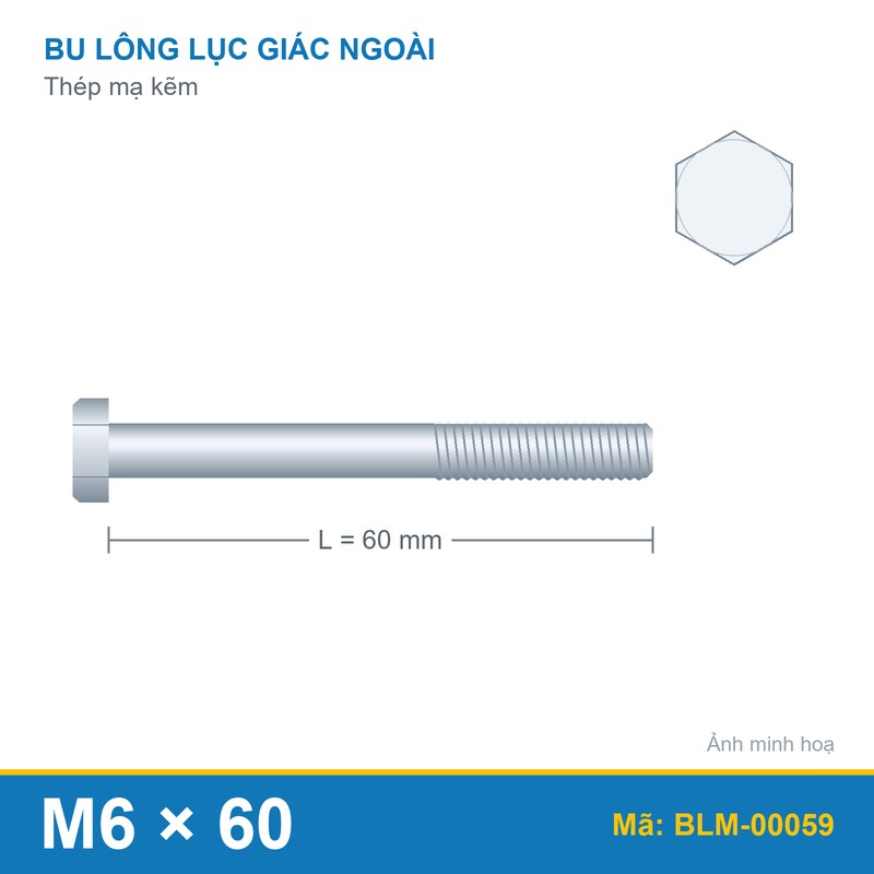 Bu lông mạ kẽm M6x60