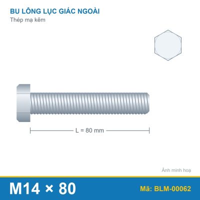 Bu lông mạ kẽm M14x80
